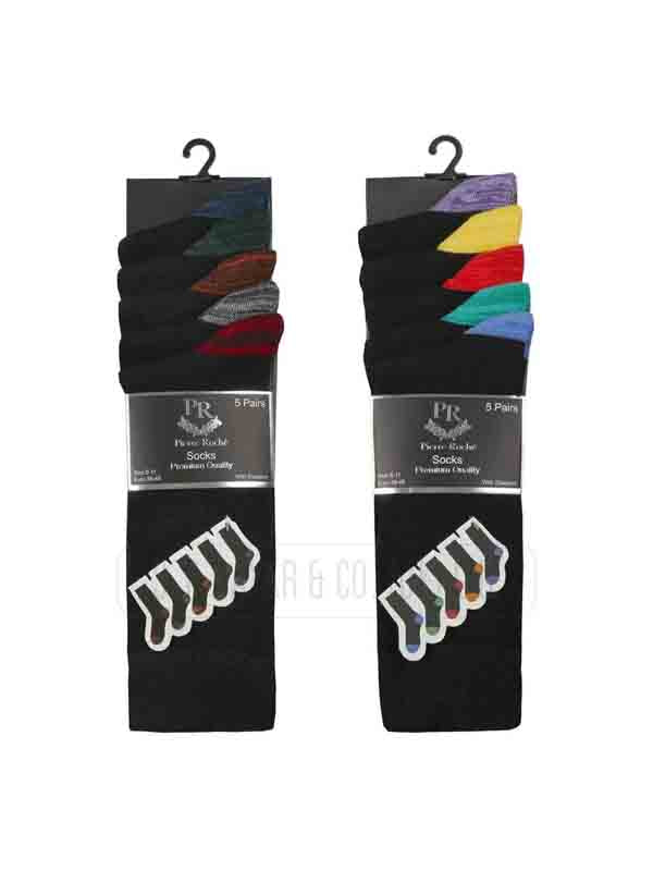 5 Pairs Men's Black Contrast Cotton Ankle Socks Heel And Coloured Toe Socks