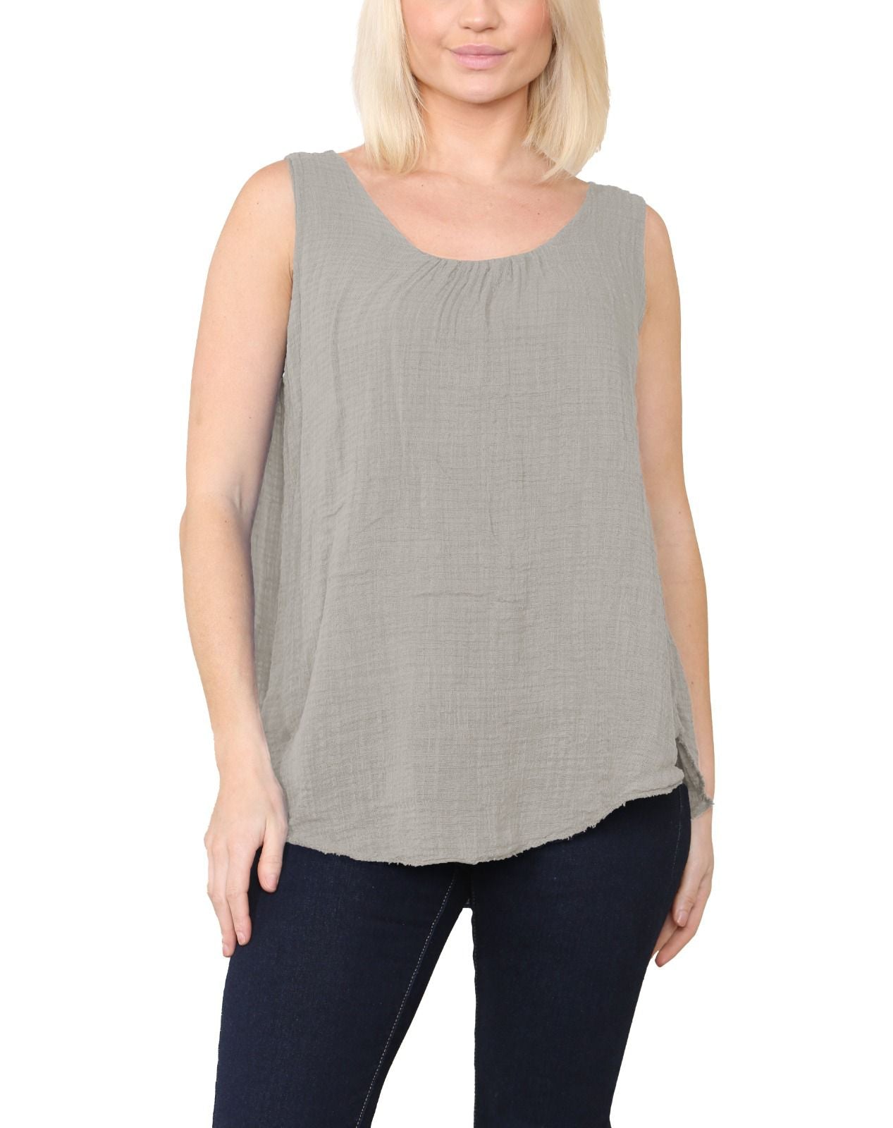 Women Italian Top Sleeveless Ruched Vest Top