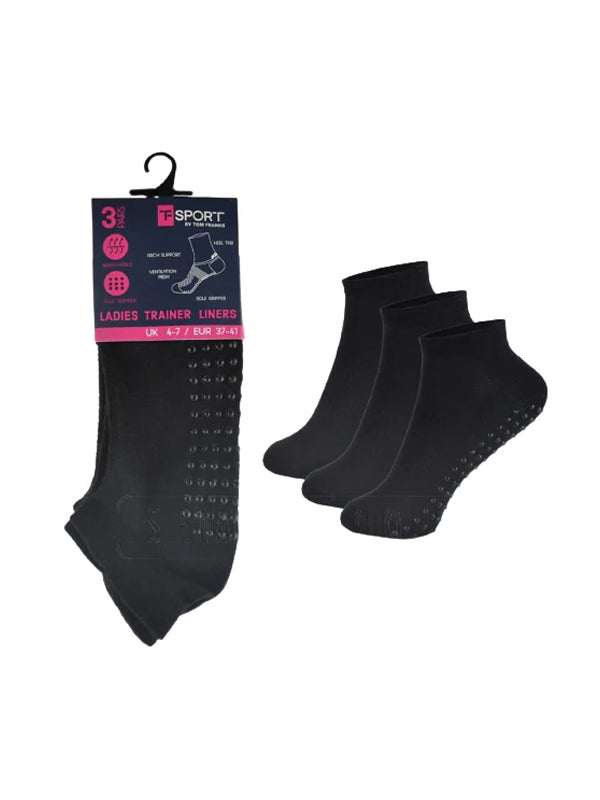 Ladies Gripper Trainer Liner Soft Socks Breathable Low Cut Ankle Socks Size 4-8