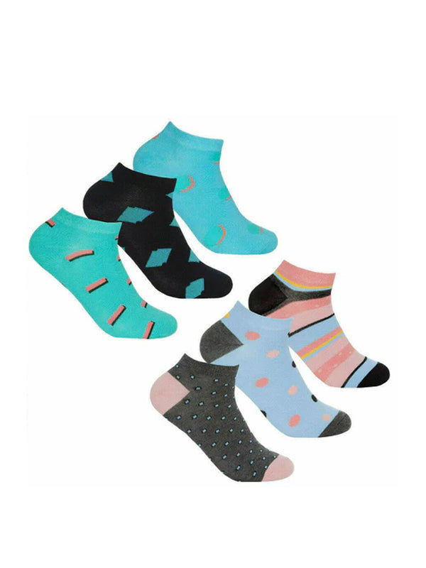 Ladies bamboo trainer socks/liners, stripe & spot designs, size 4-8 UK