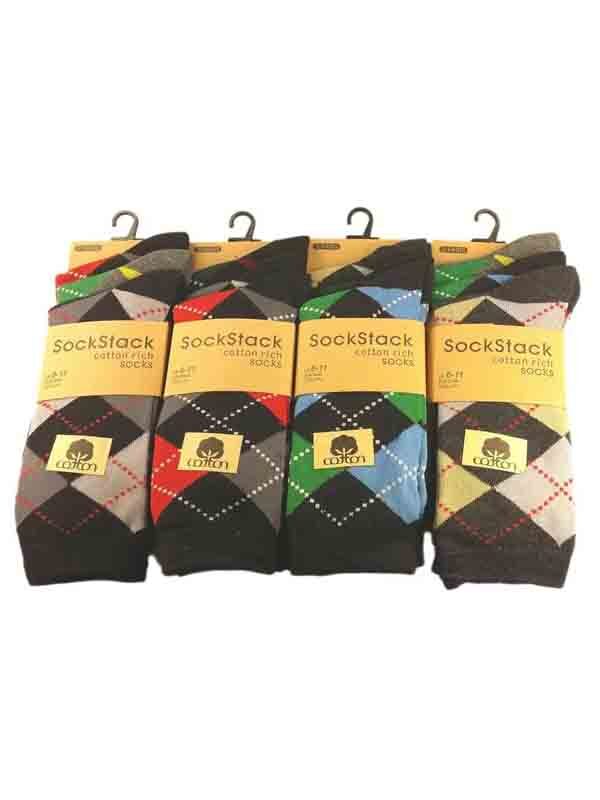 Luxury Socks  Pairs Mens Bright Argyle Diamond Cotton Rich Lycra Design