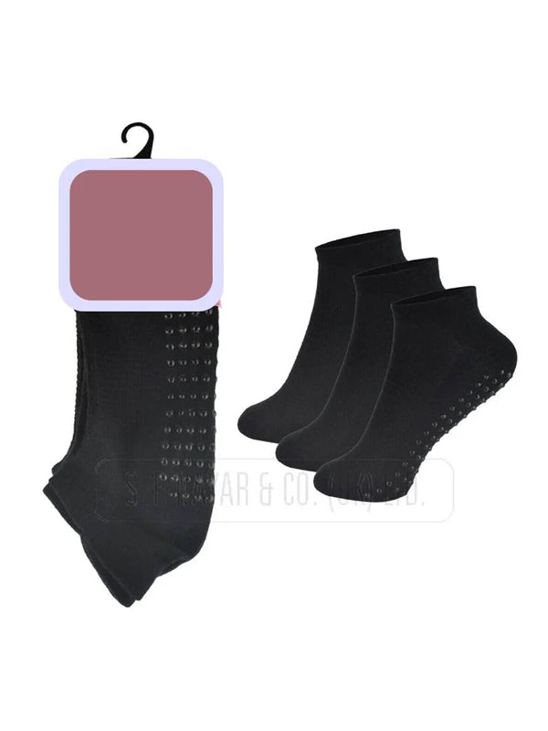 NEW Ladie Plain Trainer Socks Size 6-11 3 Pairs Soft Non Slip Gripper Sole Socks