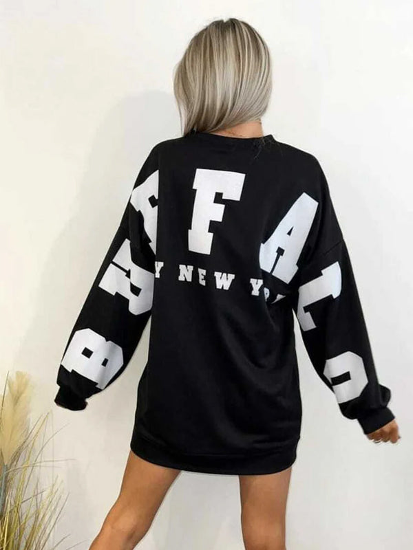 Ladies and women's Buffalo slogan oversized long sleeve top with crew neck.