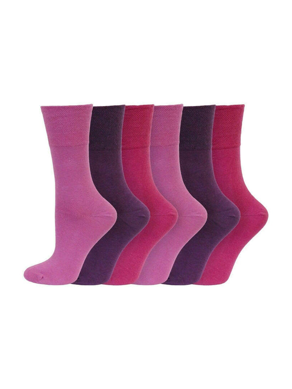 Ladies Diabetic Gentle Grip Non Elastic Soft Cotton Socks 6 Pairs Pack