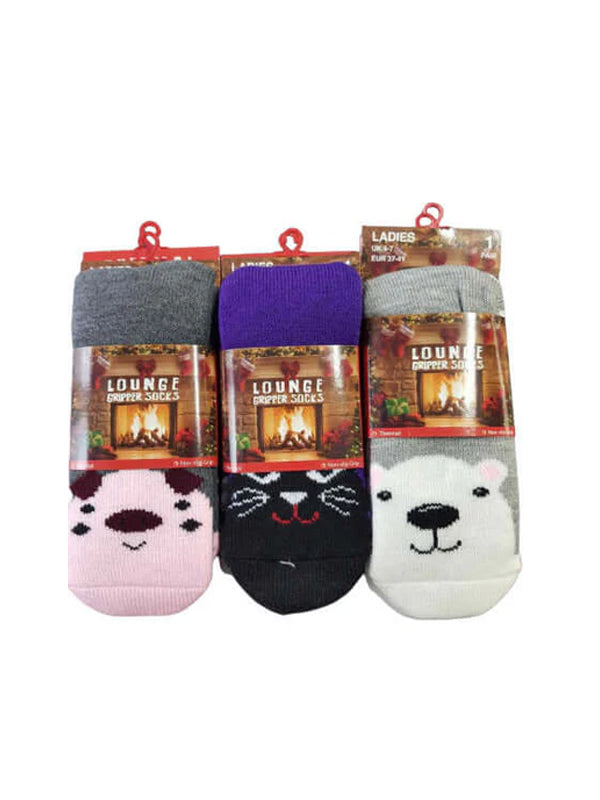 Womens Ladies Thermal Lounge Gripper Socks Bunny Faces and Hearts Socks