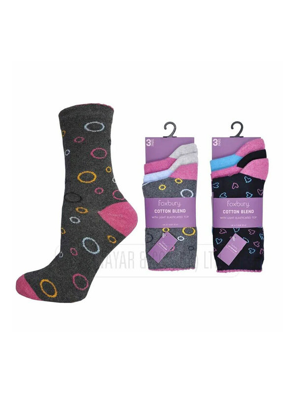 NEW LADIES COTTON BLEND FANCY DESIGN SOCKS WINTER WARM SOCKS 4-7 UK