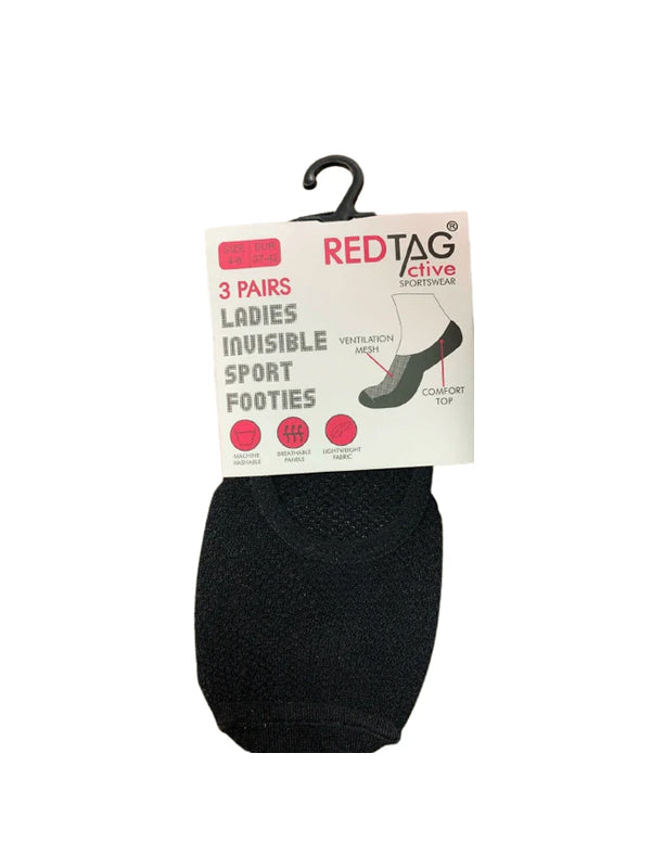 Ladies Red Tag Soft Sole Sports Invisible No Show Sport  Footies Socks Size 4-8