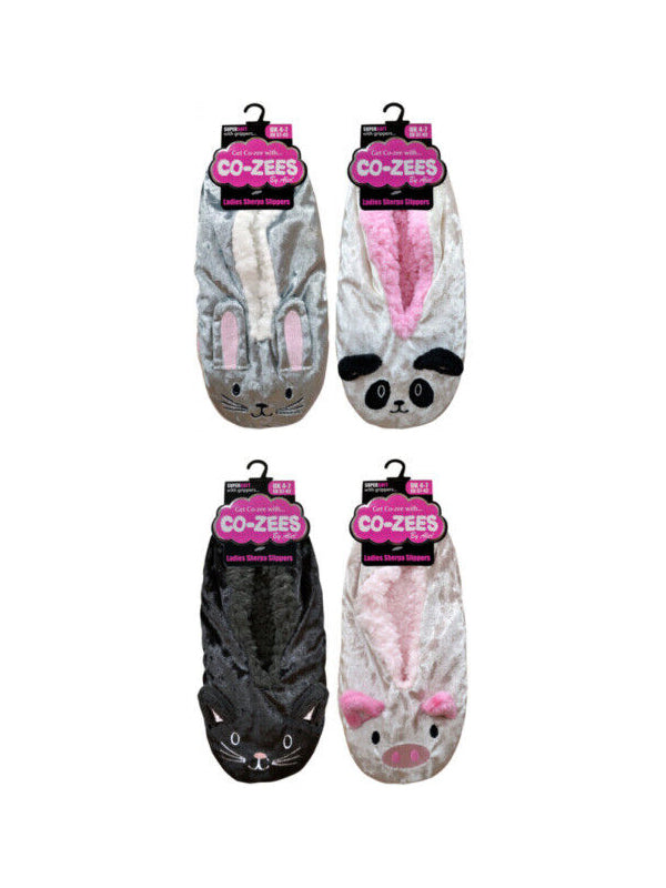 Bombas Slipper Socks CO-ZEE 3D Gripper Slipper Socks UK 4-7 Sherpa Fleece Lined Animal Pattern