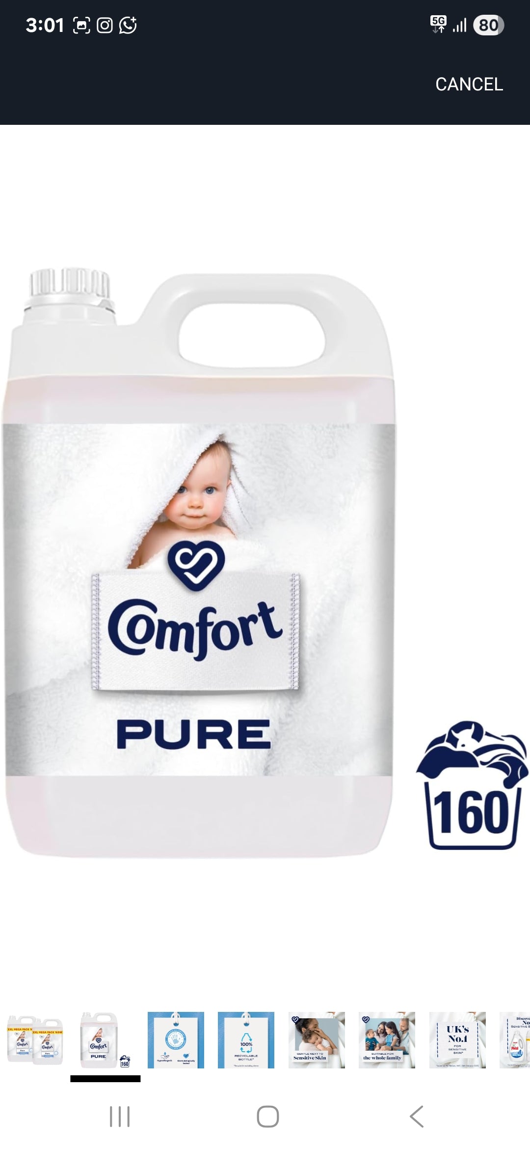Comfort Pure Fabric Conditioner (160
Wash) 4.8L