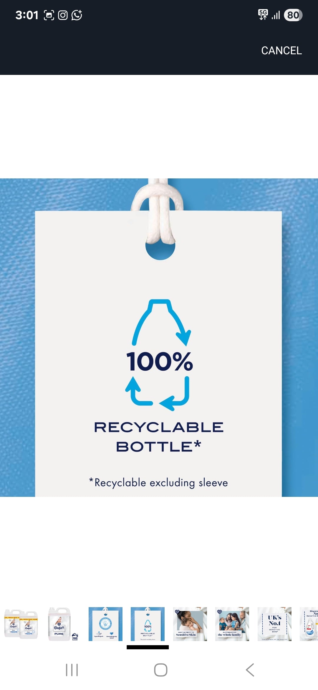 Comfort Pure Fabric Conditioner (160
Wash) 4.8L