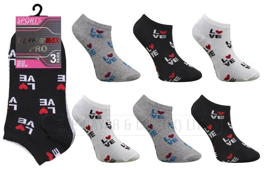 GIRLS GIFT SOCKS FUN LOVE HAPPY TRAINER SOCKS ANKLE SOCKS SIZE 4-8 UK GYM SOCKS