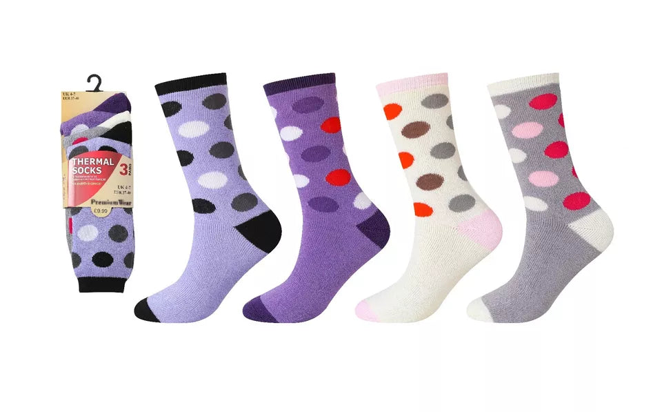 12 Pairs Of Ladies Design Thermal Socks, Thick Warm Winter Boot Socks, Size 4-7 UK