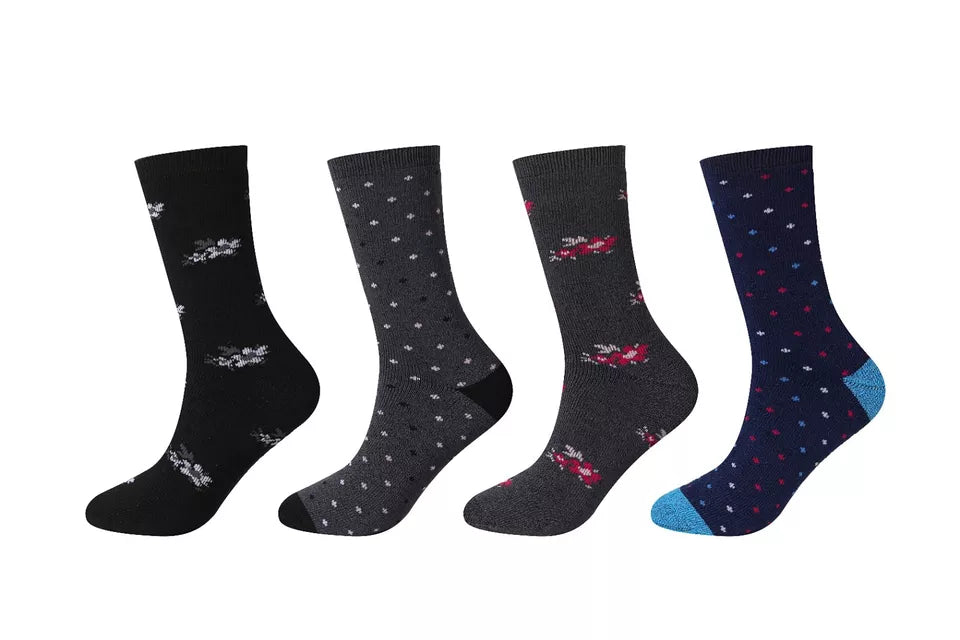 12 Pairs Of Ladies Design Thermal Socks, Thick Warm Winter Boot Socks, Size 4-7 UK