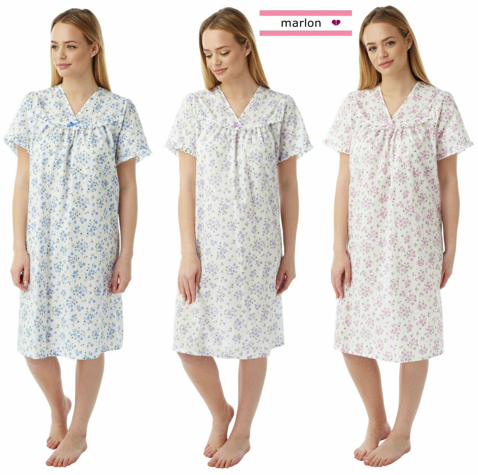 LADIES NIGHTDRESS MARLON V NECK FLORAL SPRIG POLYCOTTON NIGHTDRESS - Comfyfit ltd