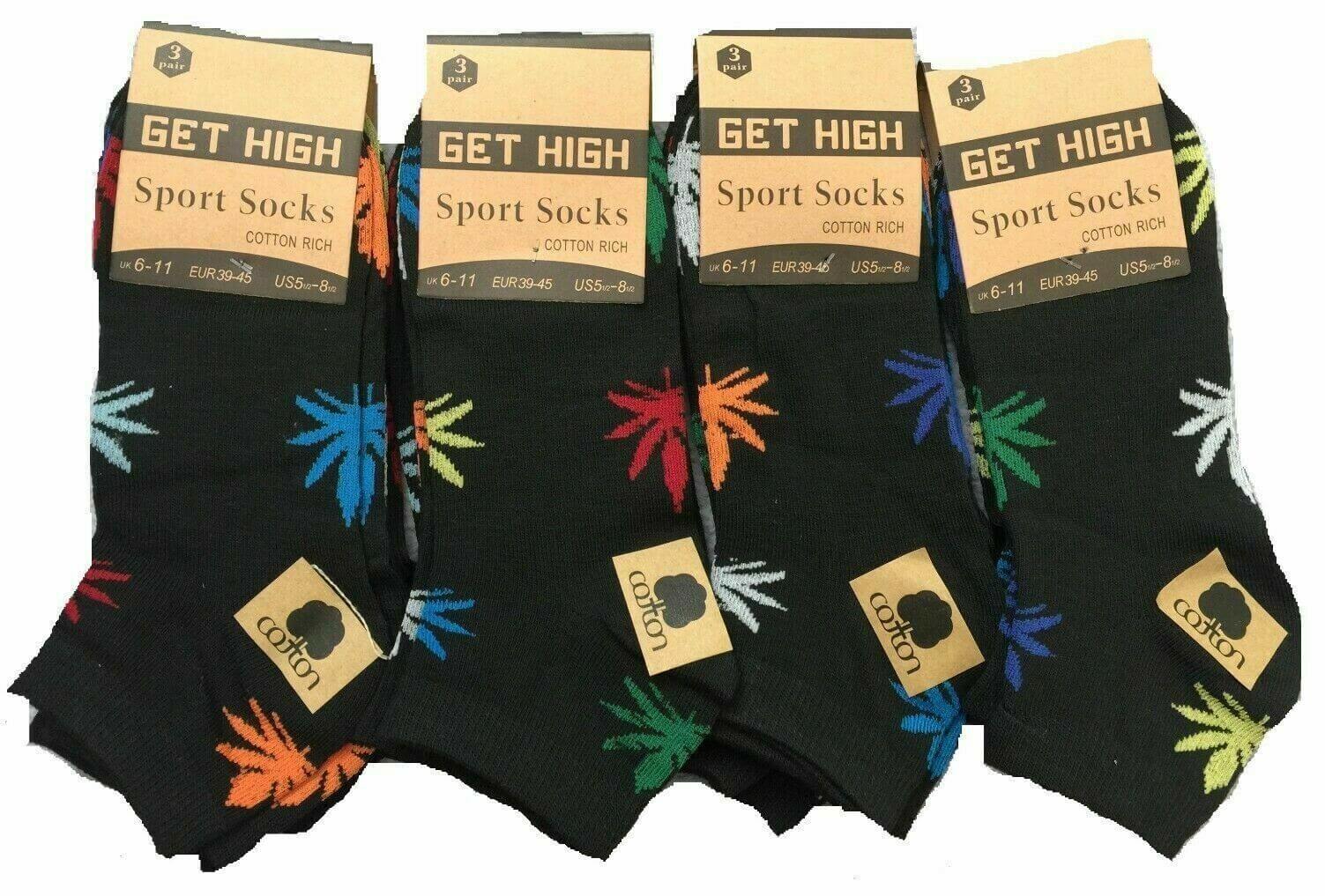 Cotton Socks For Men 6 Pairs Mens Trainer Socks Ganj Weed Leaf Print Cannabis Rich Cotton socks - Comfyfit ltd