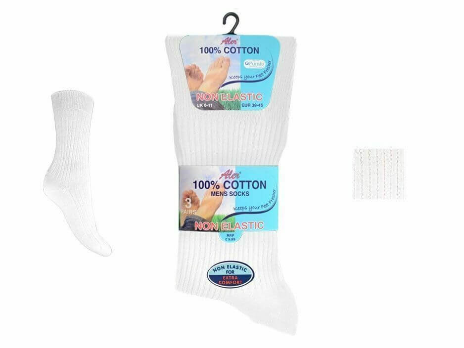 Best Socks For Men 6 Pairs 100% Cotton Non Elastic Loose Wider Top Socks UK 6-11 EU 39-45 - Comfyfit ltd