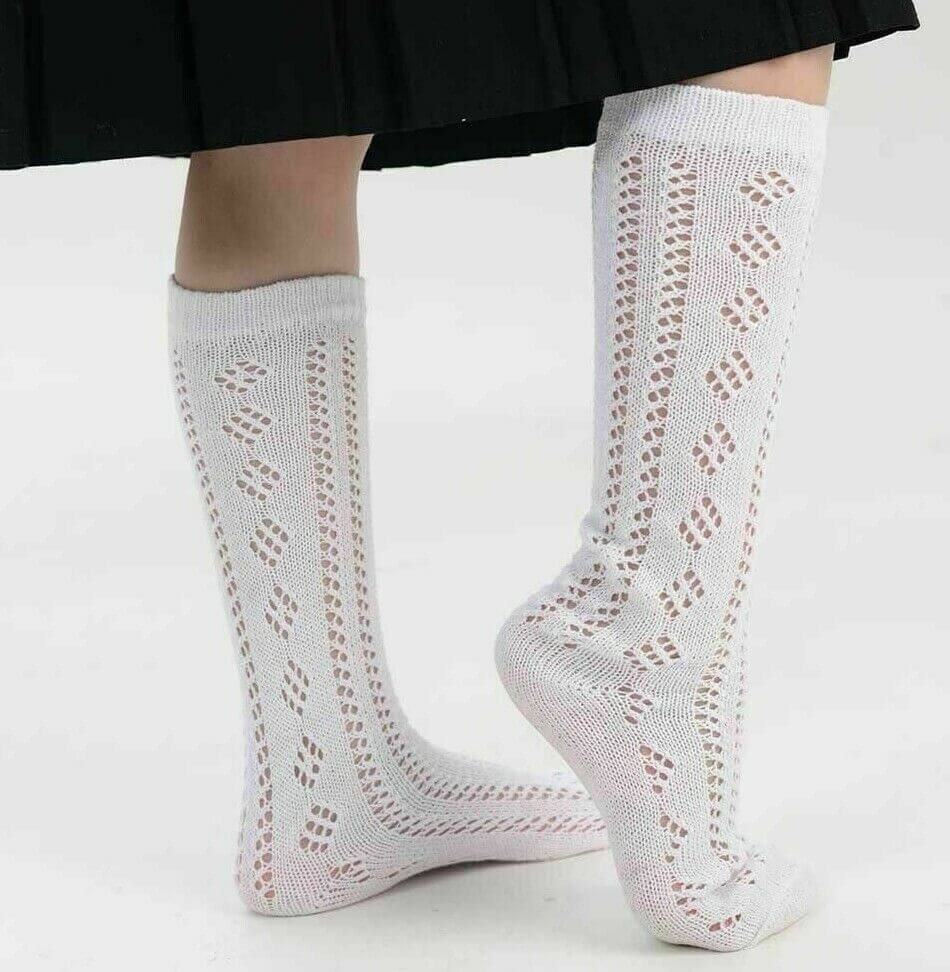 New 1-3 Pairs Girls White Pelerines Socks Long Back To School Knee High Pelerine