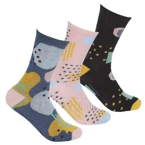 12 PAIR PACK LADIES SUMMER ABSTRACT DESIGNS BAMBOO SOCKS