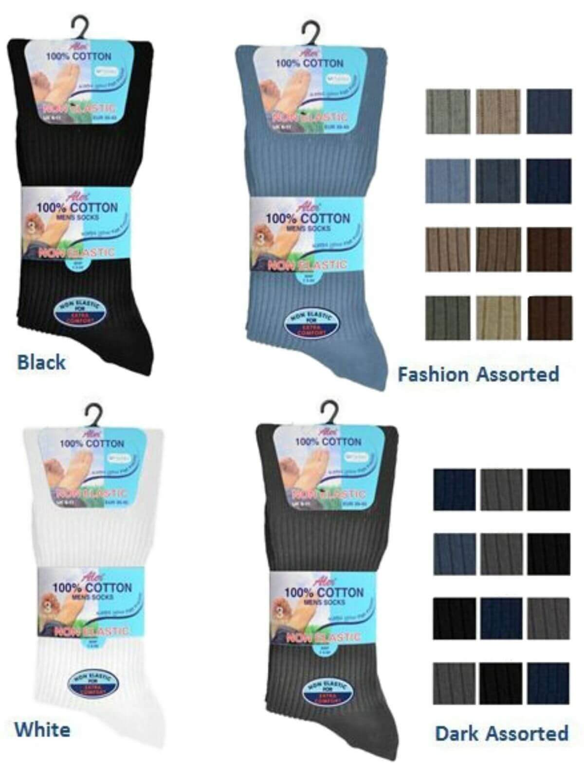 Best Socks For Men 6 Pairs 100% Cotton Non Elastic Loose Wider Top Socks UK 6-11 EU 39-45 - Comfyfit ltd