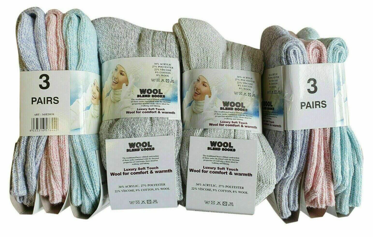 Ladies Winter Socks blend Thick Wool Thermal Boot Socks Walking Hiking Ski Socks 12 Pairs