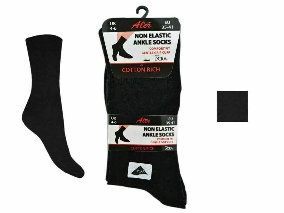 New 3 Pair Ladies Non Elastic Lycra® Cotton Rich Loose Wider Top Socks UK 4-6