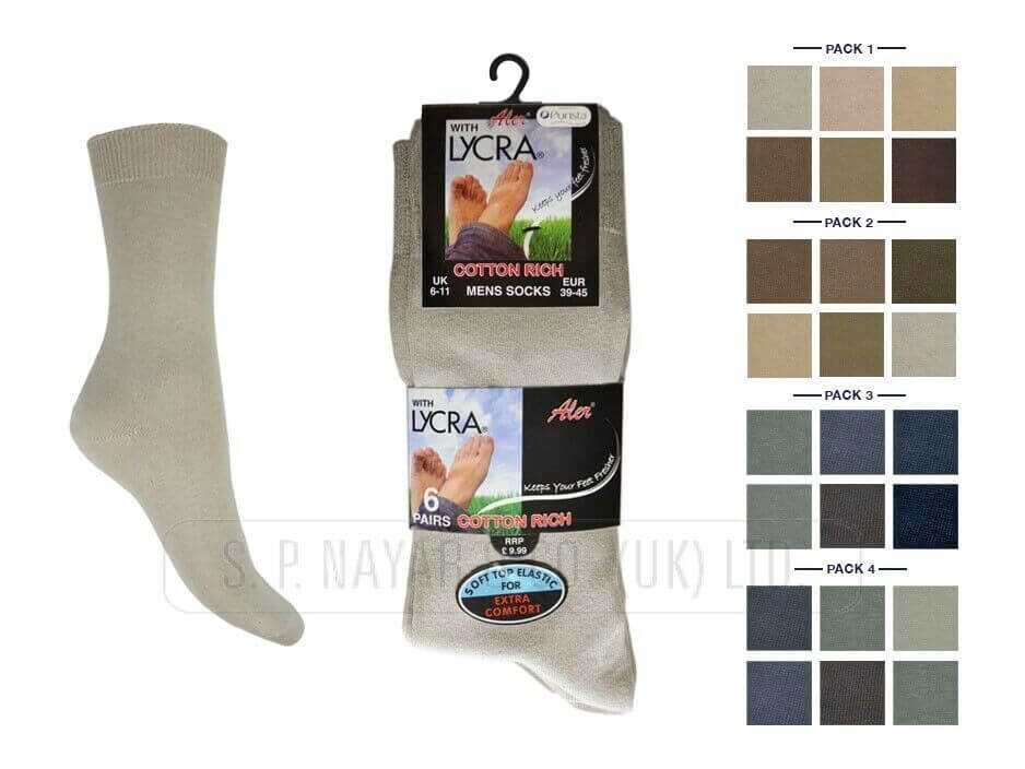 Cotton Socks For Men MEN'S ALER 6 PAIR PACK COTTON LYCRA SOCKS - Comfyfit ltd