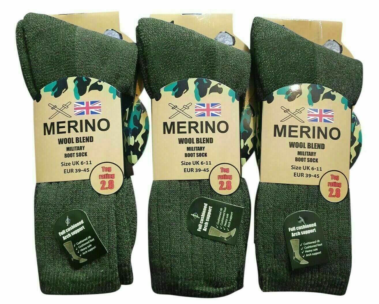 Men's Merino Wool Blend Military Work Boot thermal Winter Socks 2.8 Tog Socks 6P