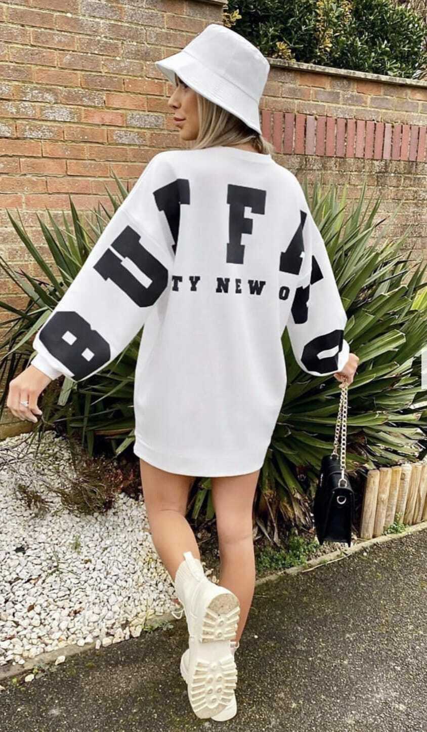 New Ladies and Women's Buffalo slogan oversized long sleeve Tops Size shirts - Comfyfit ltd