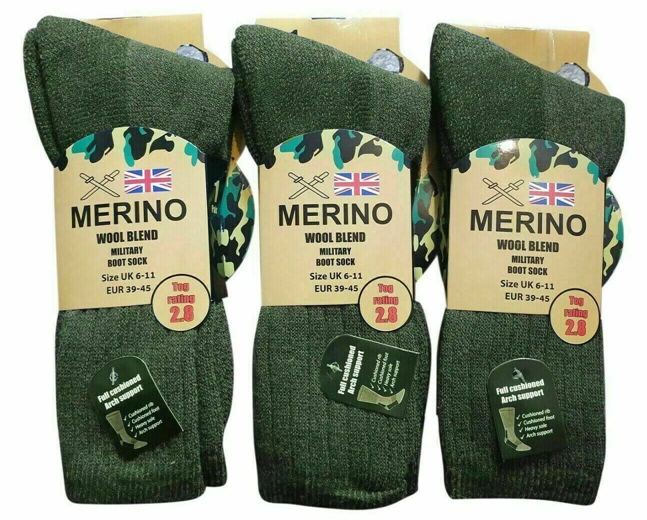 Men's Merino Wool Blend Military Work Boot thermal Winter Socks 2.8 Tog 12 Pairs