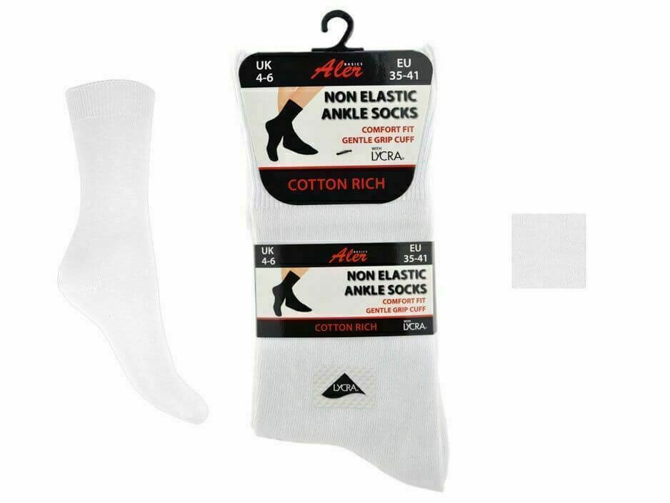 New 3 Pair Ladies Non Elastic Lycra® Cotton Rich Loose Wider Top Socks UK 4-6