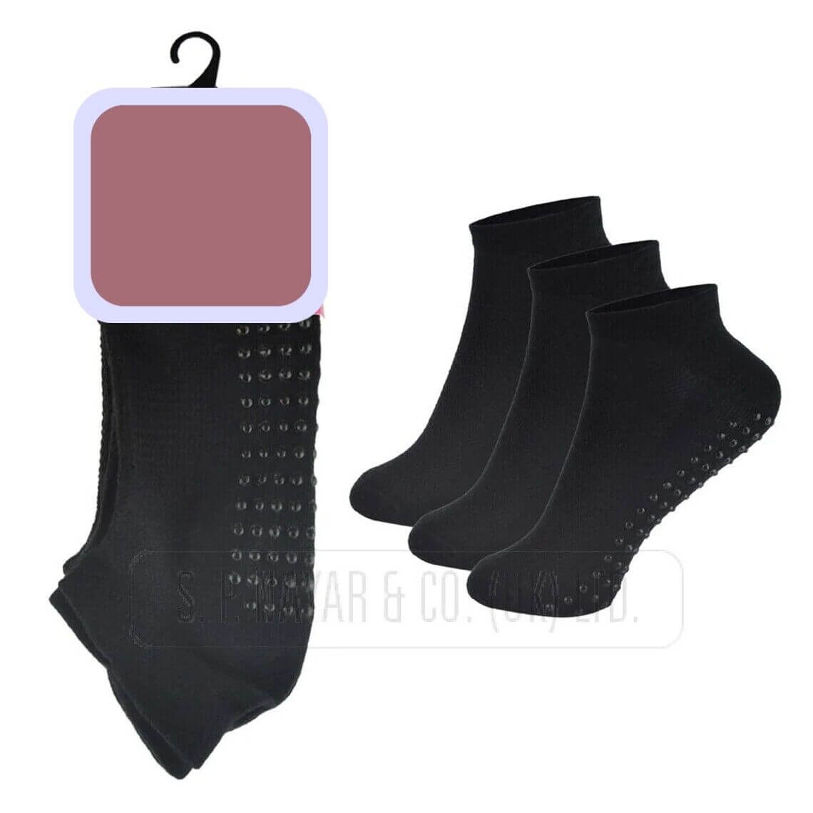 NEW Ladie Plain Trainer Socks Size 6-11 3 Pairs Soft Non Slip Gripper Sole Socks
