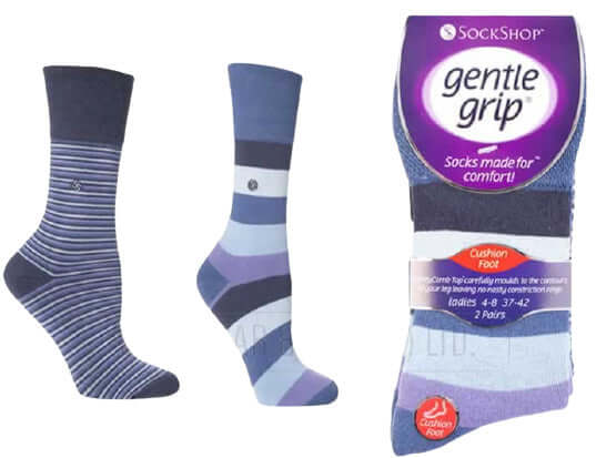 GENTLE GRIP LADIES SOCKS 6 PAIRS  CUSHION FOOT SOCKS DOUBLE SOCKS INSIDE - Comfyfit ltd