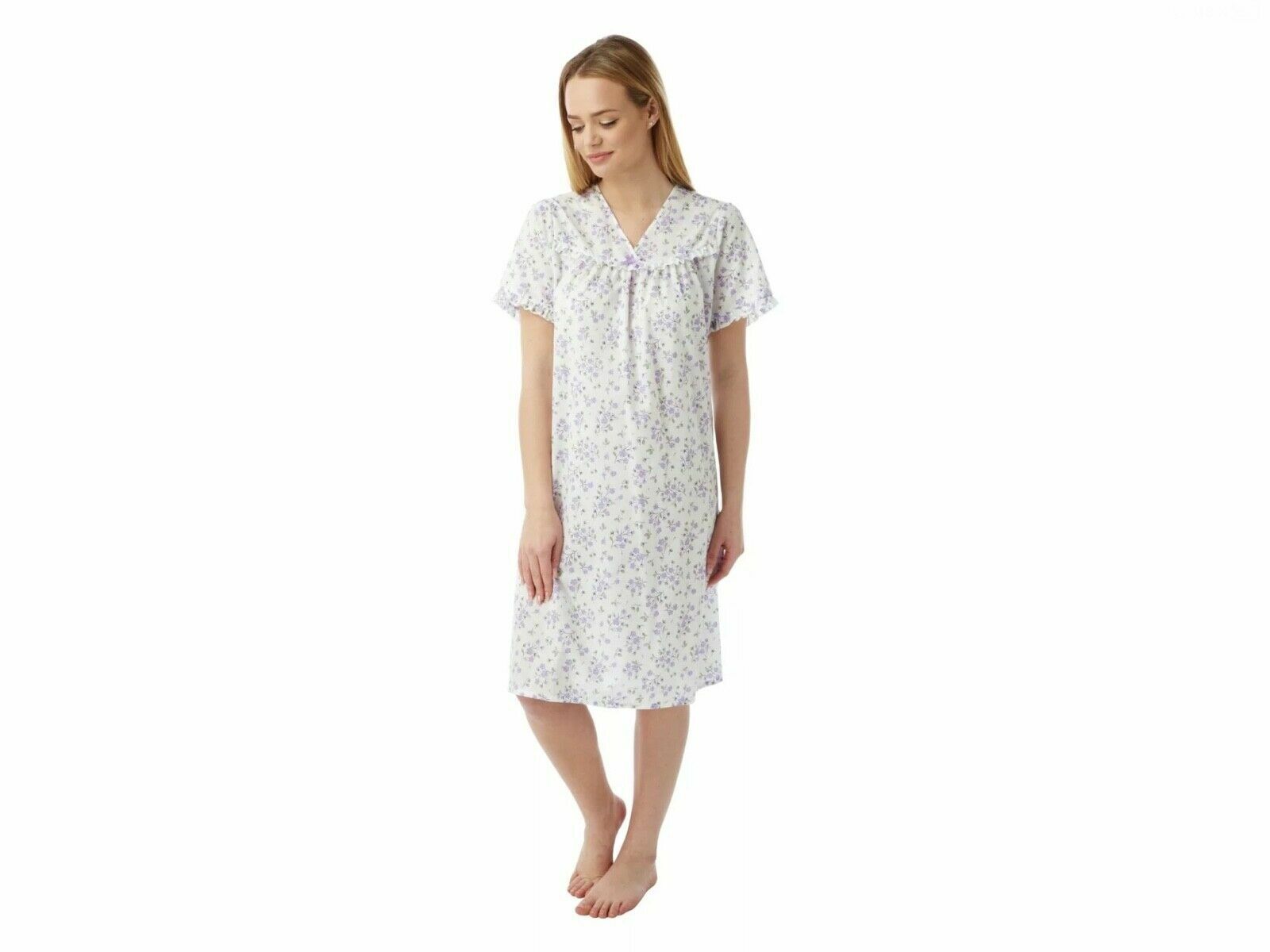 LADIES NIGHTDRESS MARLON V NECK FLORAL SPRIG POLYCOTTON NIGHTDRESS - Comfyfit ltd