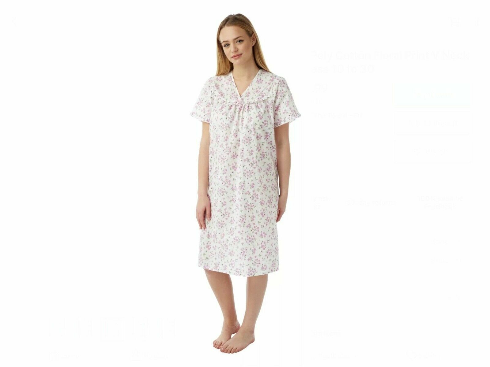LADIES NIGHTDRESS MARLON V NECK FLORAL SPRIG POLYCOTTON NIGHTDRESS - Comfyfit ltd