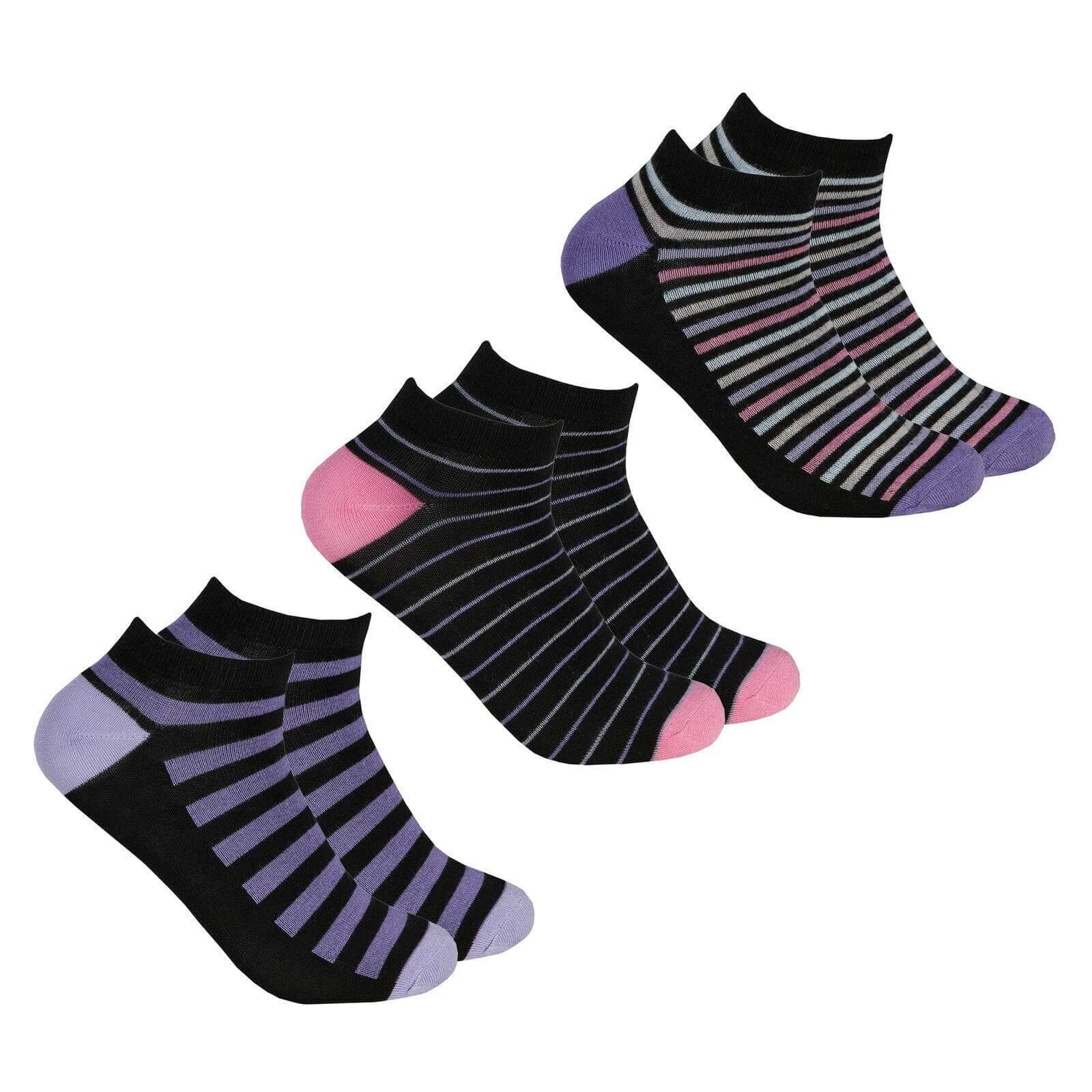 6 PAIRS LADIES BAMBOO TRAINER LINER STRIPE DESIGN SOCKS WOMEN TRAINERS SOCKS