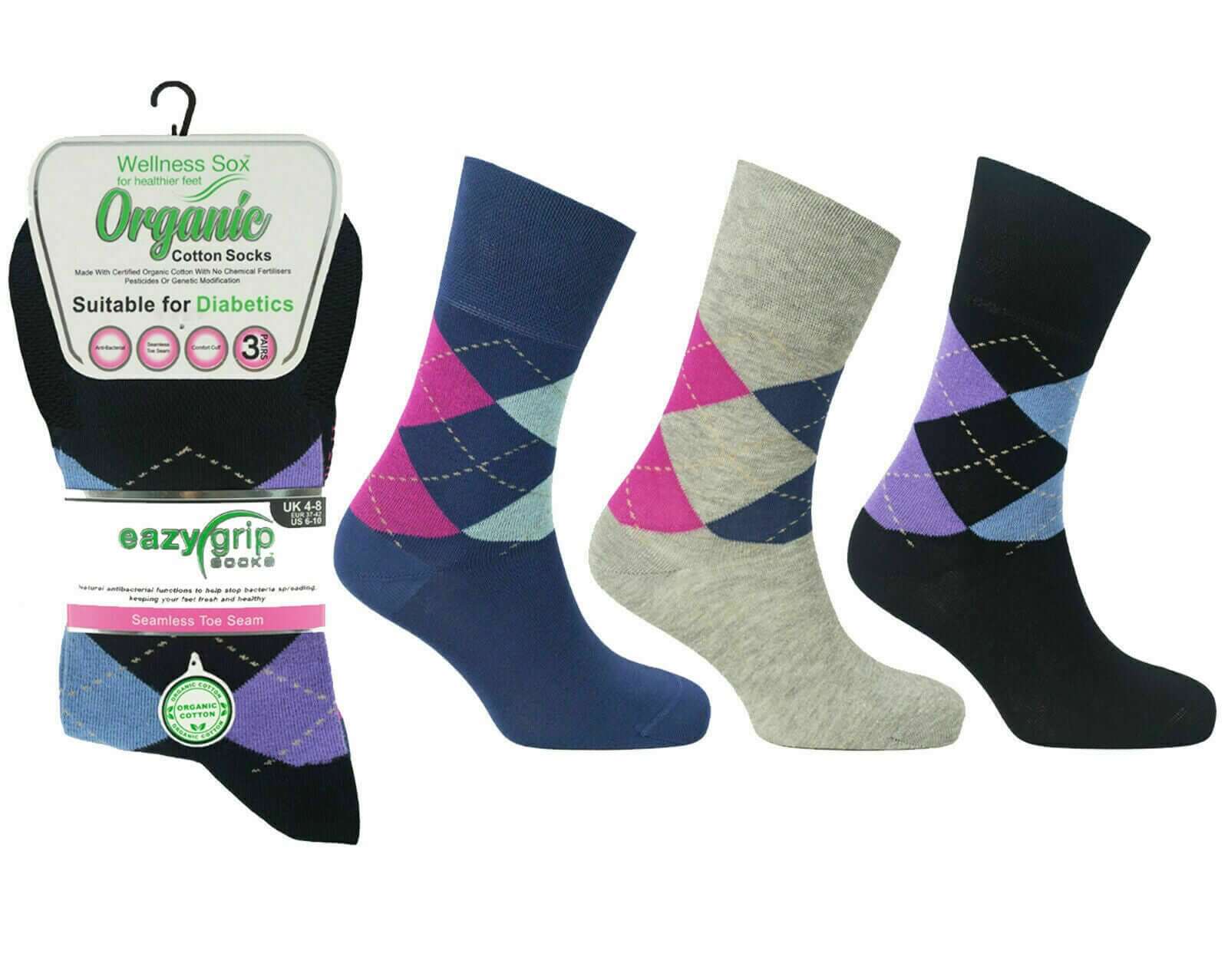Womens Socks non elastic socks Ladies ORGANIC Cotton Gentle Cuff Eazy Grip Diabetic - Comfyfit ltd