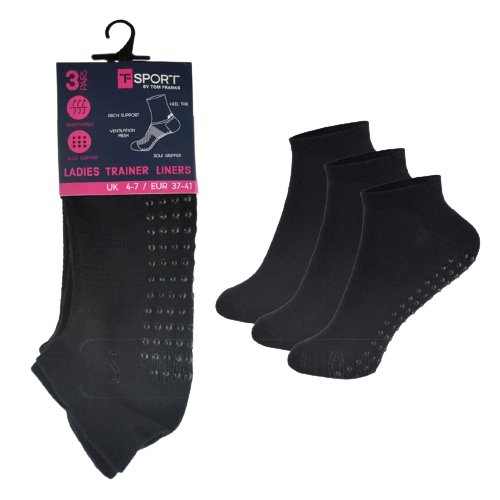 Ladies Gripper Trainer Liner Soft Socks Breathable Low Cut Ankle Socks Size 4-8
