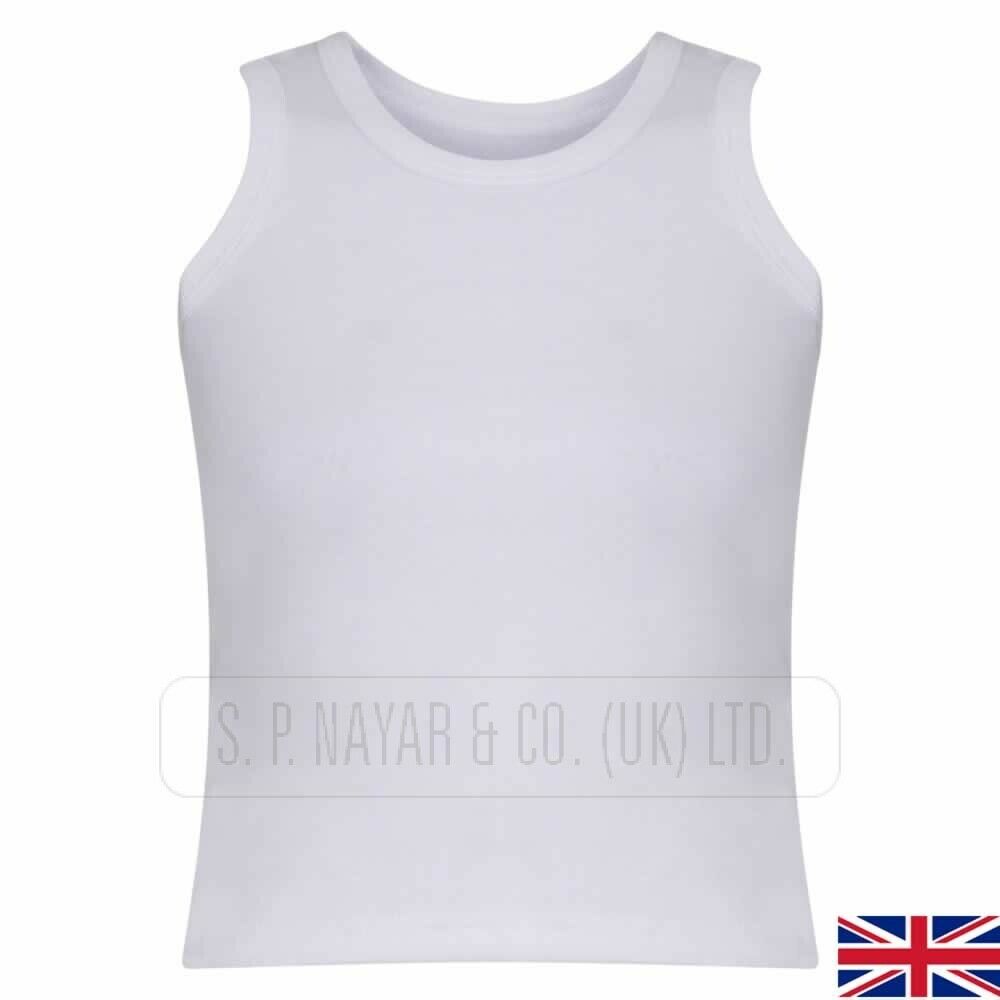 BOYS PLAIN WHITE COTTON INTERLOCK VEST COTTON 100% VEST TANK TOP 3 PACKS