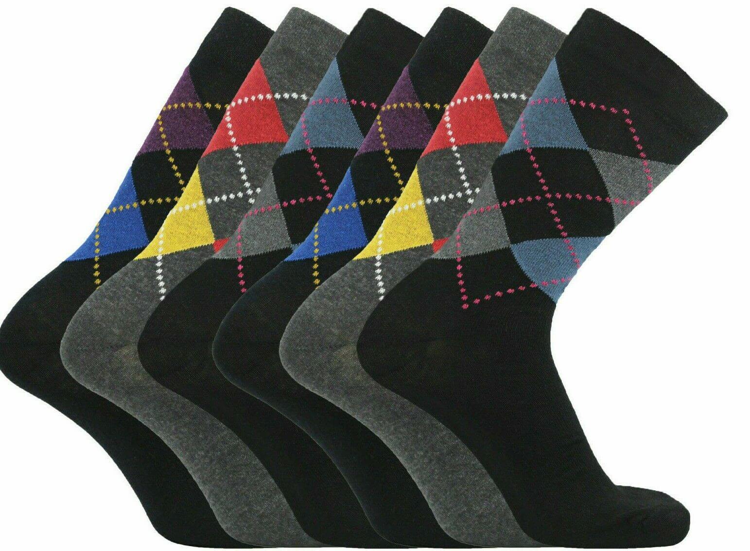 ARGYLE SOCKS MENS DIAMOND ARGYLE SOCKS  MULTI COLOUR EVERYDAY SMART CASUAL SOCKS SIZE 6-11 - Comfyfit ltd