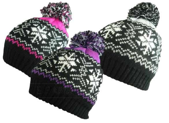 WINTER HATS FOR WOMEN  GLOVES PLUS LADIES ROCKJOCK FAIR ISLE BOBBLE HAT - Comfyfit ltd