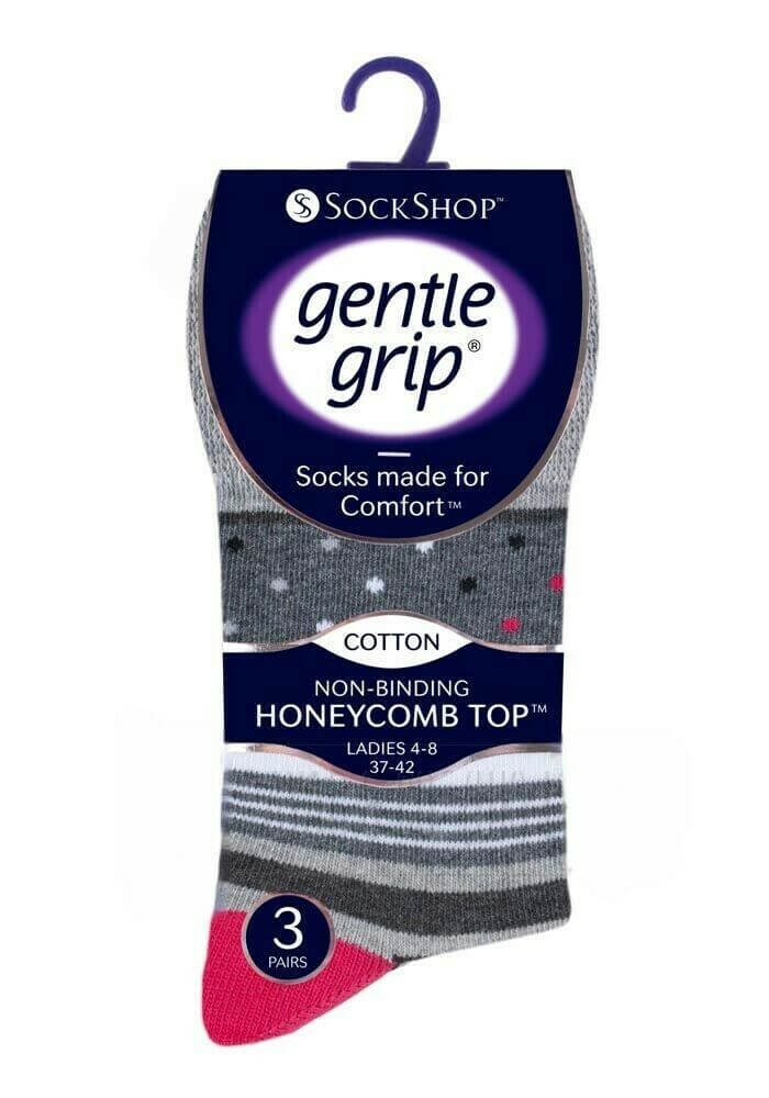 Ladies Gentle Grip 12 Pairs Cotton Non Elastic Honeycomb™ Top Socks Size UK 4-8