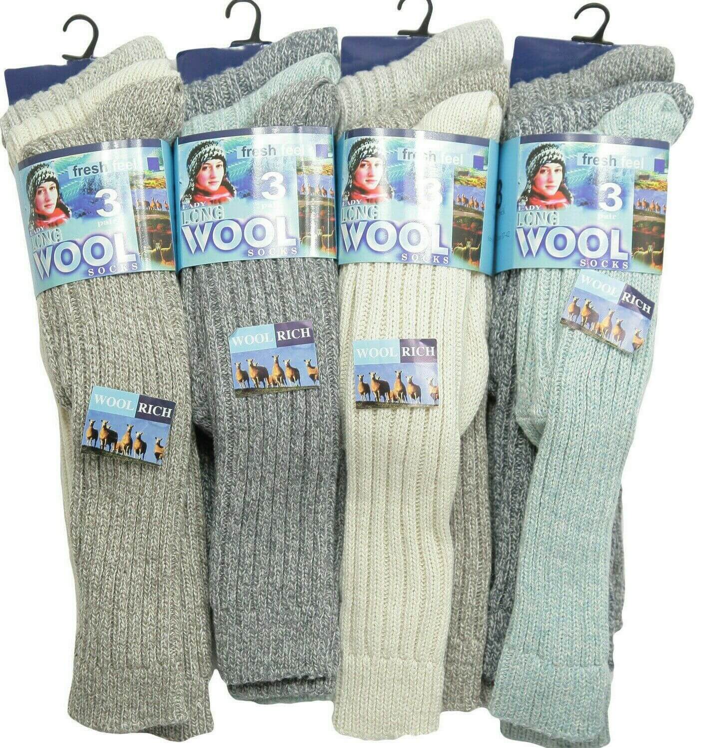 Ladies Long Socks 3 Pairs Thermal Boot Walking Hiking Thick Wool - Comfyfit ltd