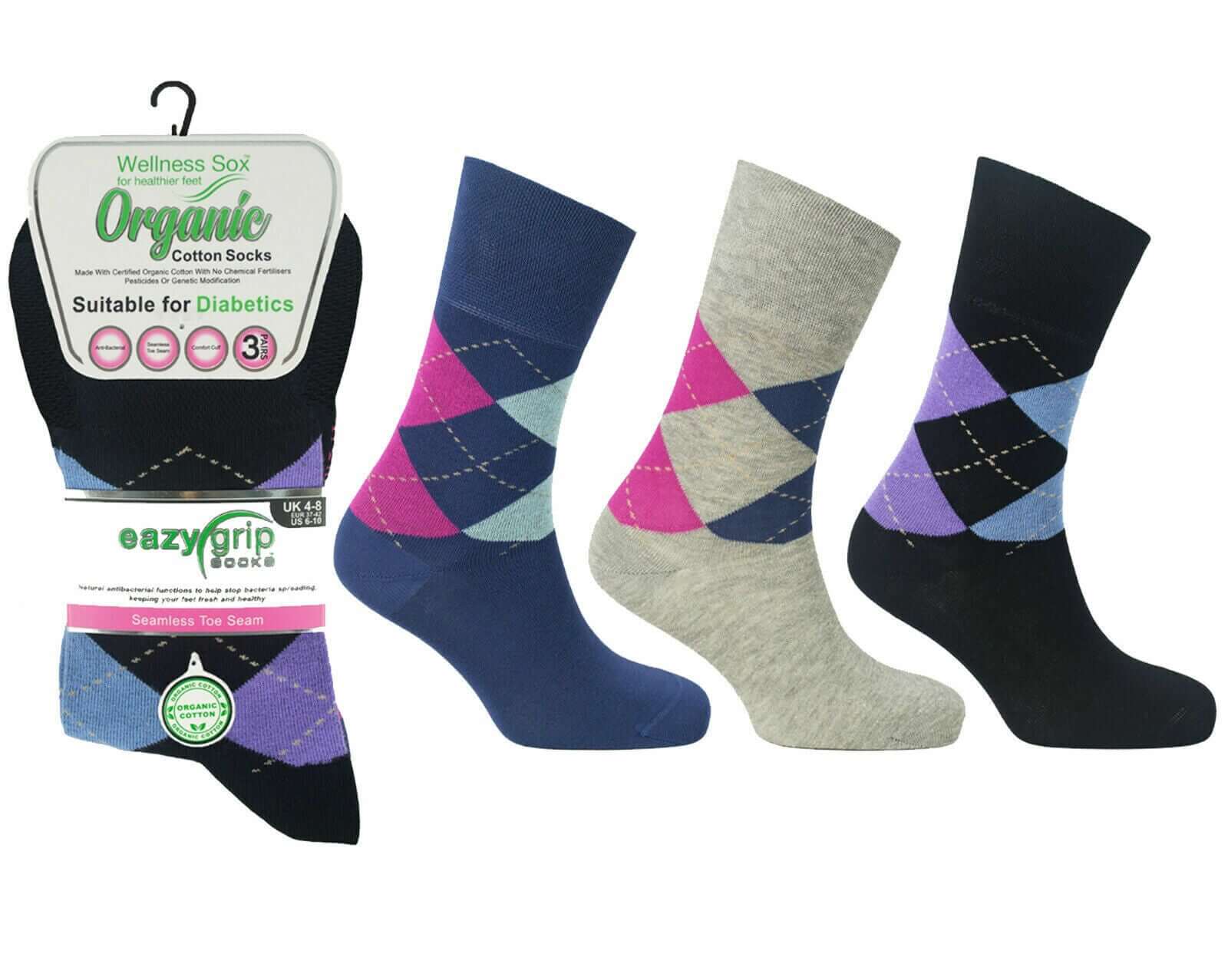 Womens Socks 3 Pairs Gentle Grip Non Elastic Diabetic Soft Cotton Socks Women Ladies ORGANIC - Comfyfit ltd