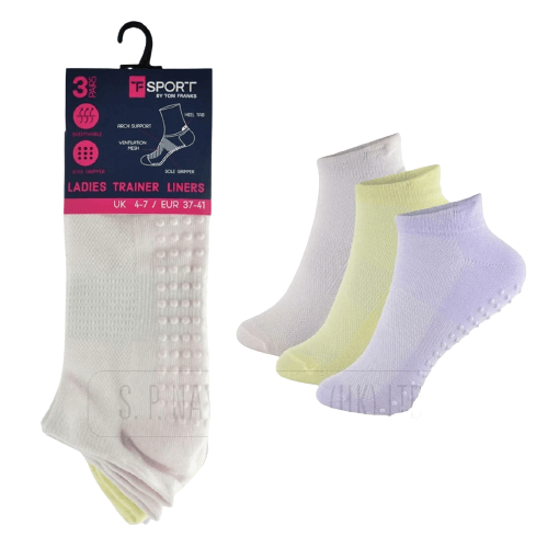 Ladies Gripper Trainer Liner Soft Socks Breathable Low Cut Ankle Socks Size 4-8