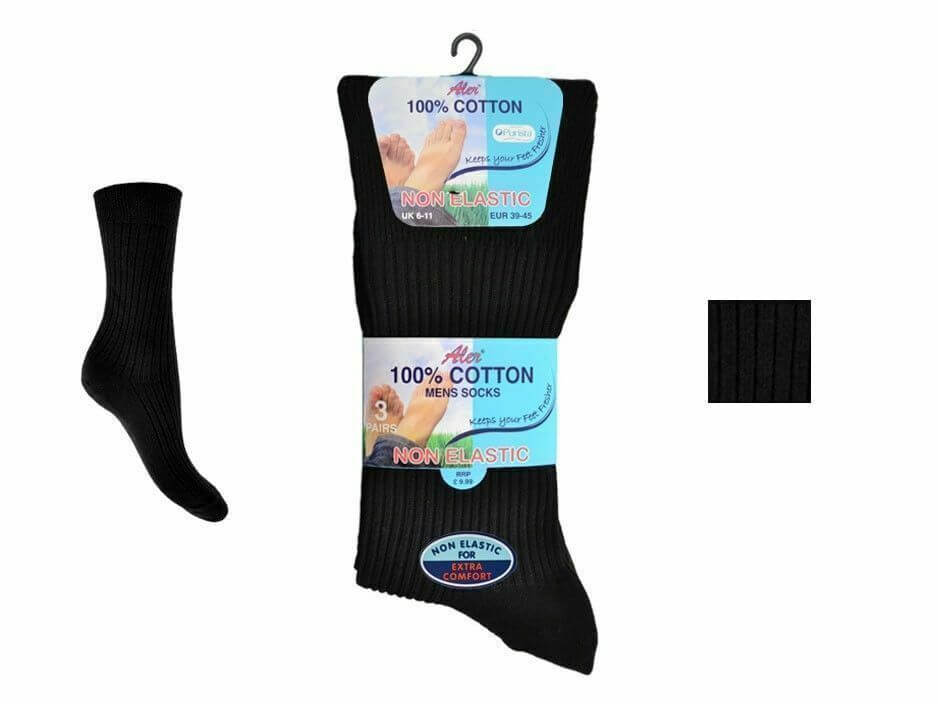 Best Socks For Men 6 Pairs 100% Cotton Non Elastic Loose Wider Top Socks UK 6-11 EU 39-45 - Comfyfit ltd