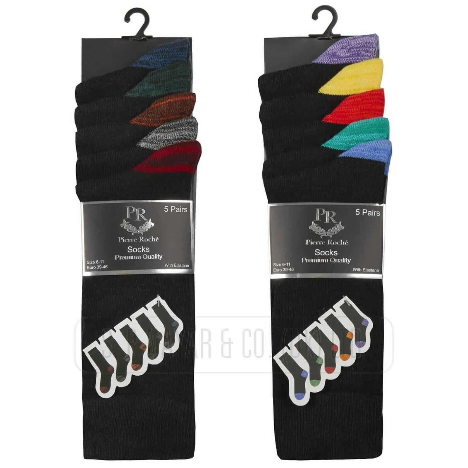 5 Pairs Men's Black Contrast Cotton Ankle Socks Heel And Coloured Toe Socks