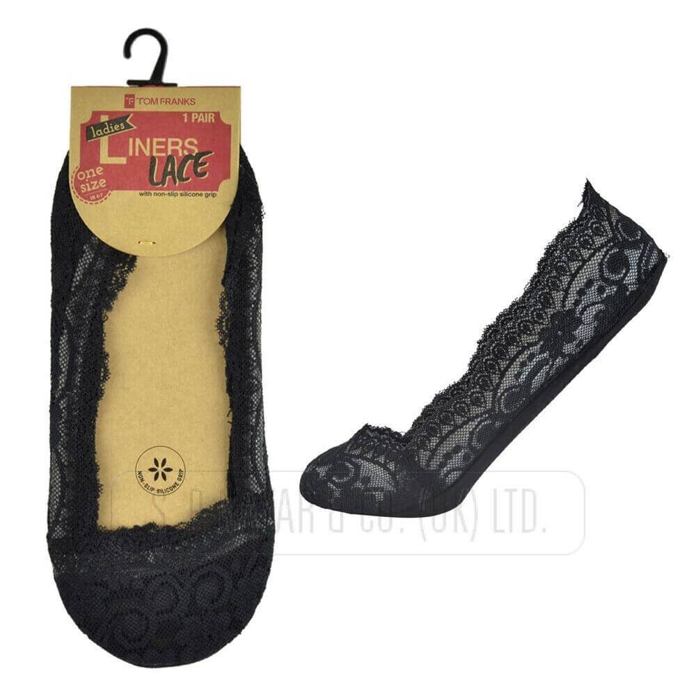 Ladies Cotton Lace Trainer Socks, Invisible Foot Liners, Non Slip Socks
