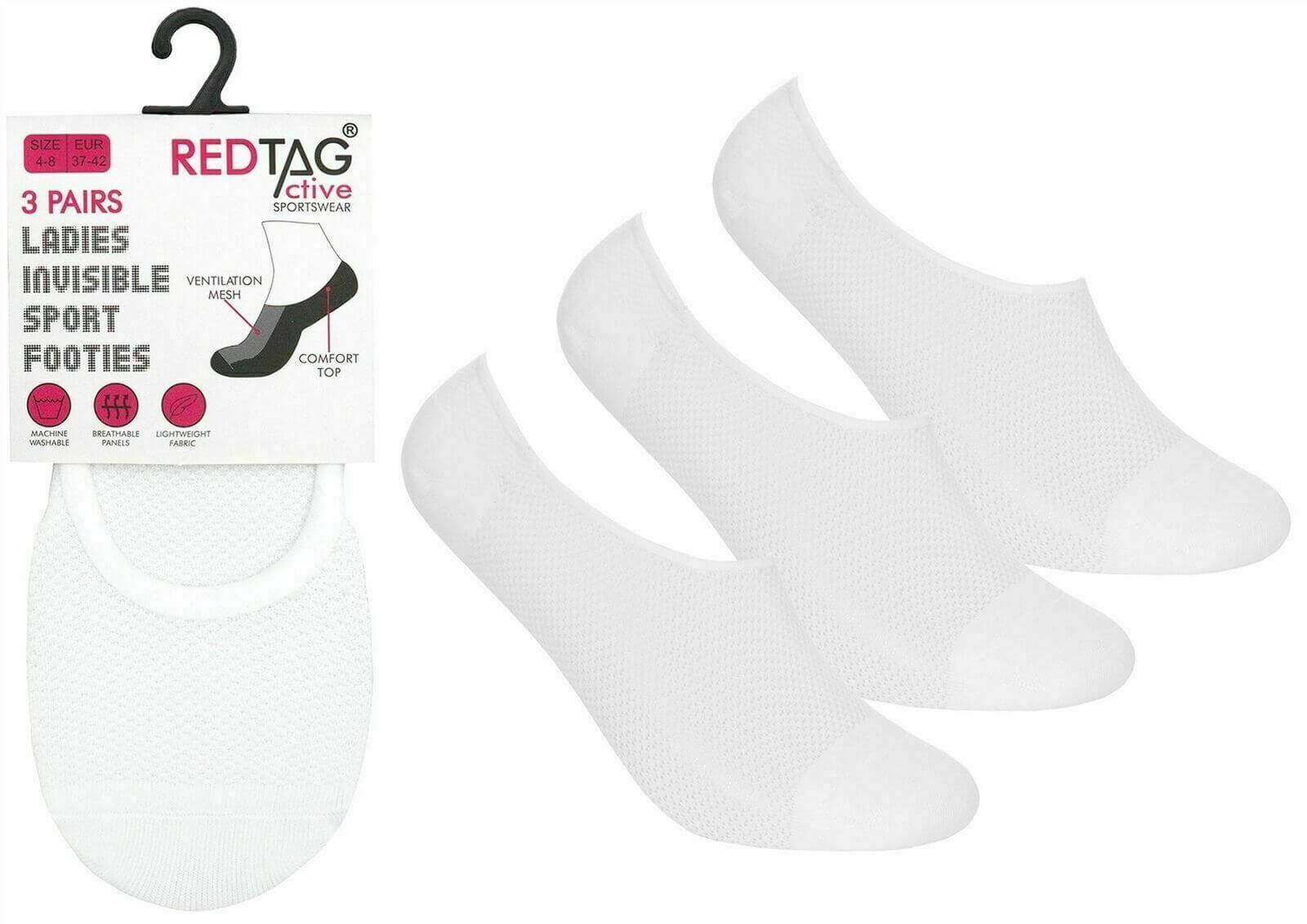 Ladies Red Tag Soft Sole Sports Invisible No Show Sport  Footies Socks Size 4-8