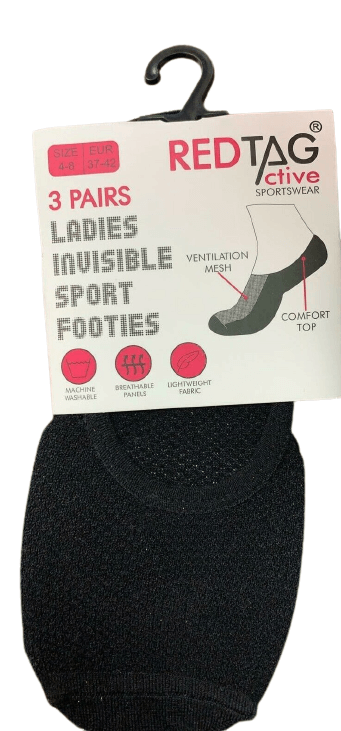 Ladies Red Tag Soft Sole Sports Invisible No Show Sport  Footies Socks Size 4-8