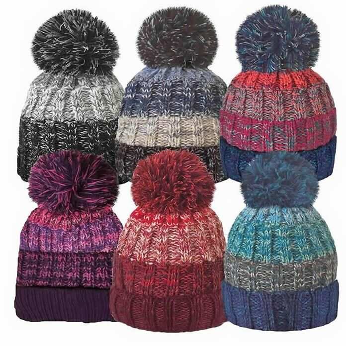 HATS FOR WOMEN RIBBED HAT WITH SEQUIN AND SOLID FAUX FUR BOBBLE WINTER HATS - Comfyfit ltd